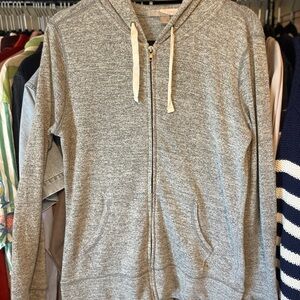 Gray Zip-Up Hoodie with Cream Drawstrings